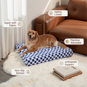 Cama ortopédica de espuma viscoelástica de felpa para perros Cama grande de lujo impermeable Reversible para mascotas con cubierta lavable y fondo antideslizante - Product Image 4