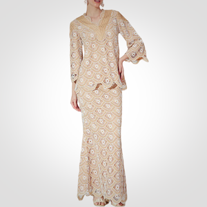 Sipo Eid ชุดผู้หญิง2ชิ้น Kedah Baju kurung ลูกไม้โทนสีทึบดีไซน์แบบอิสลามมาเลเซีย - Product Image 5