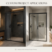 Porte de douche coulissante avec cadre noir et verre trempé gris, cabine de douche en verre, salle de bain personnalisée, vente en gros