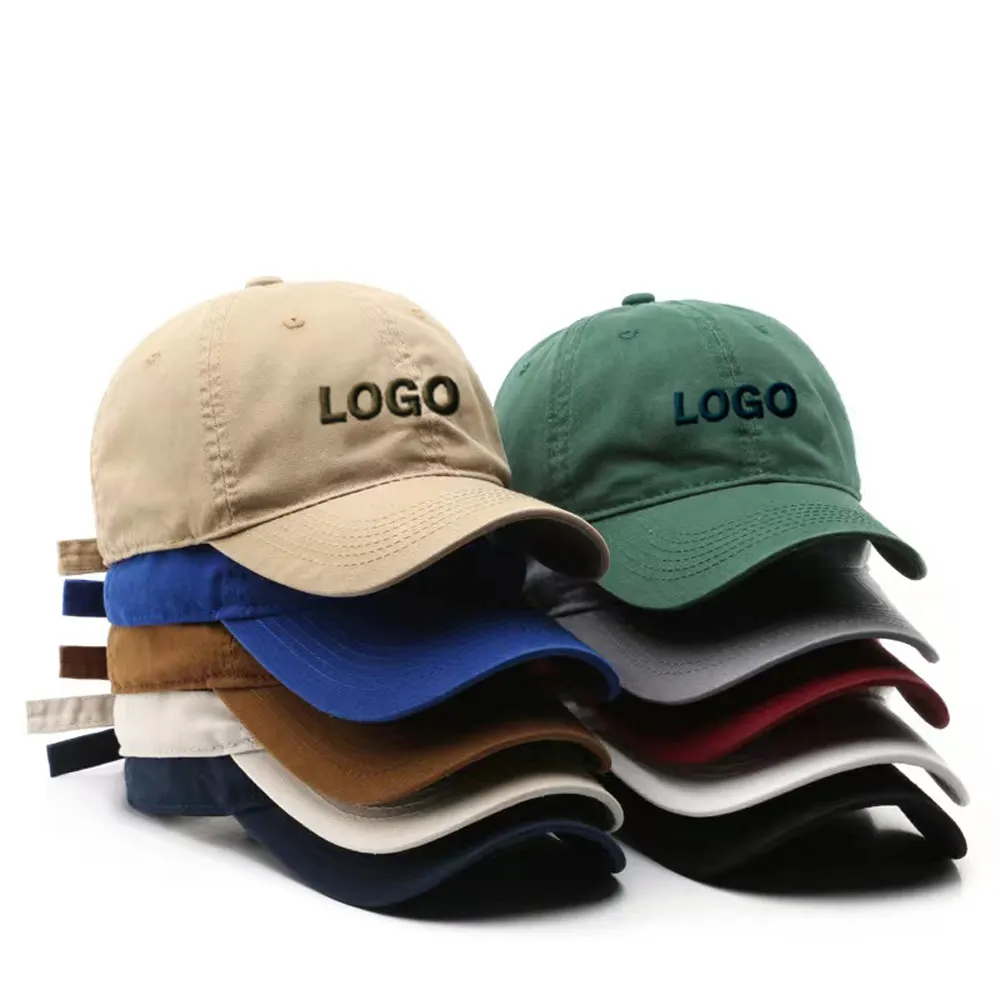 50 Farben Großhandel 100 % Baumwolle Großhandel einfarbig Lauf-Golfmütze 6 Panel einfarbig unstrukturierte Stickerei individuelle Dad-Mütze Kappe