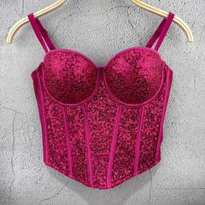 Top <span class=keywords><strong>Bandeau</strong></span> con Lentejuelas y Varillas, Estilo Coqueta - Top Corto Ajustado con Tirantes Finos y Varillas, para Mujer, Ajusta la Cintura, Primavera y Verano - Product Image 5