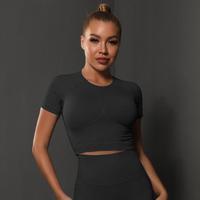 Nouvelles Couleurs Leggings Sans Coutures Tenues Push-up Couleur Unie Taille Haute Élastique Haut de Yoga à Manches Courtes et Short Ensemble 2 Pièces Ensembles de Yoga