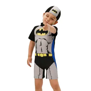 Boy 1 Piece Suit Swimsuit 2022 Children Short Sleeve Swimming Suit 3-9 Year Kid Cartoon Swimwear Beachwear +Hat Boy Bathing Suit