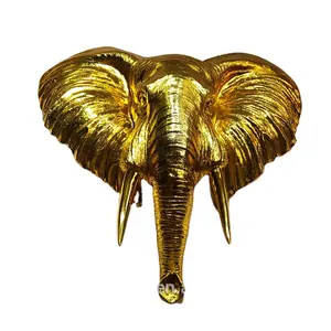 Resin Golden Elephant Head Sculpture Animal Wall Decoration