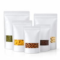 In Stock Stand up White Kraft Paper Resealable Plastic Ziplock Pouch Plain Food Packaging Pouches Bags With Clear Window