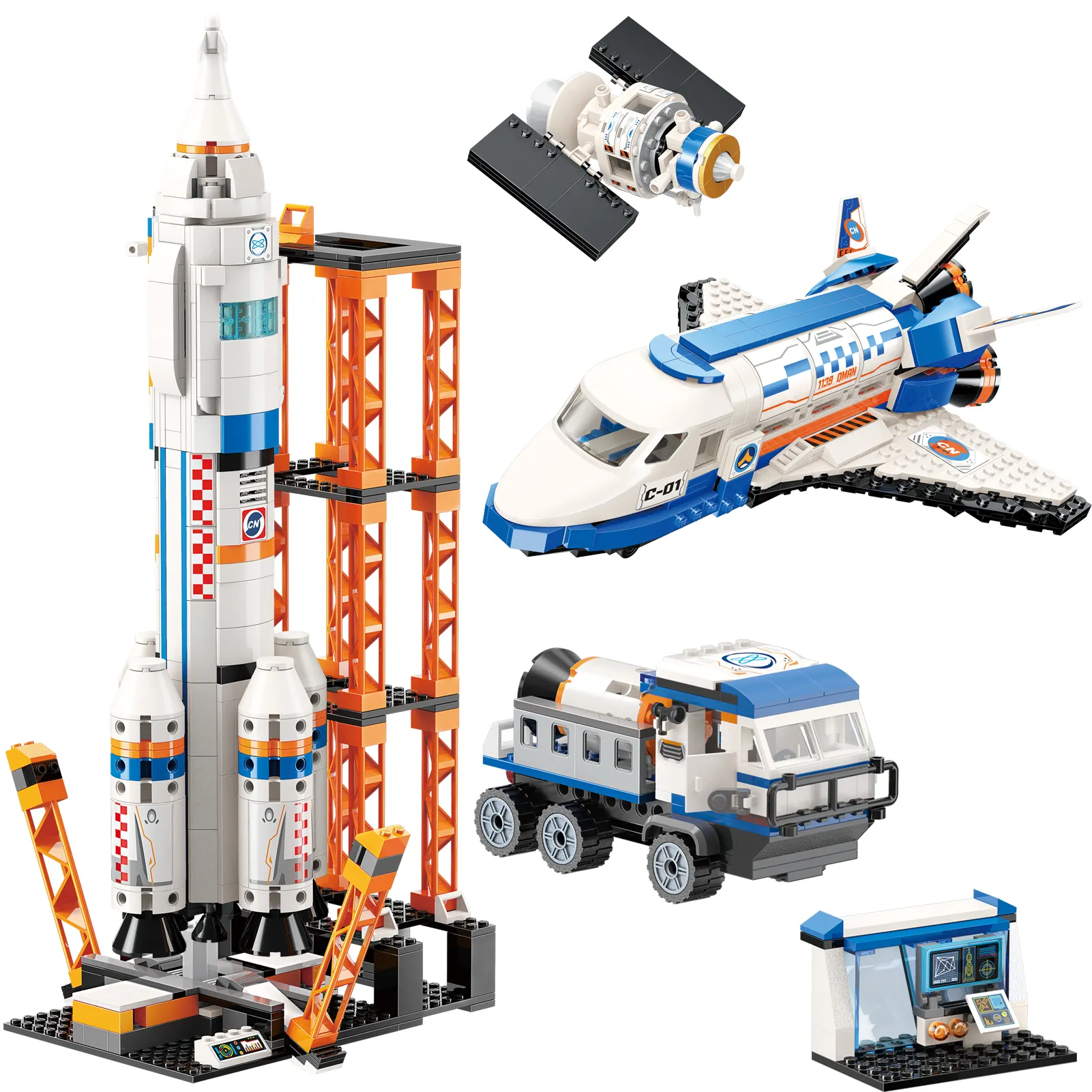 1091 pçs haste da cidade space marte roleplay, obturador de exploração, rocket e controle de lançamento, modelo, brinquedo, bloco de construção, kit para presente das crianças