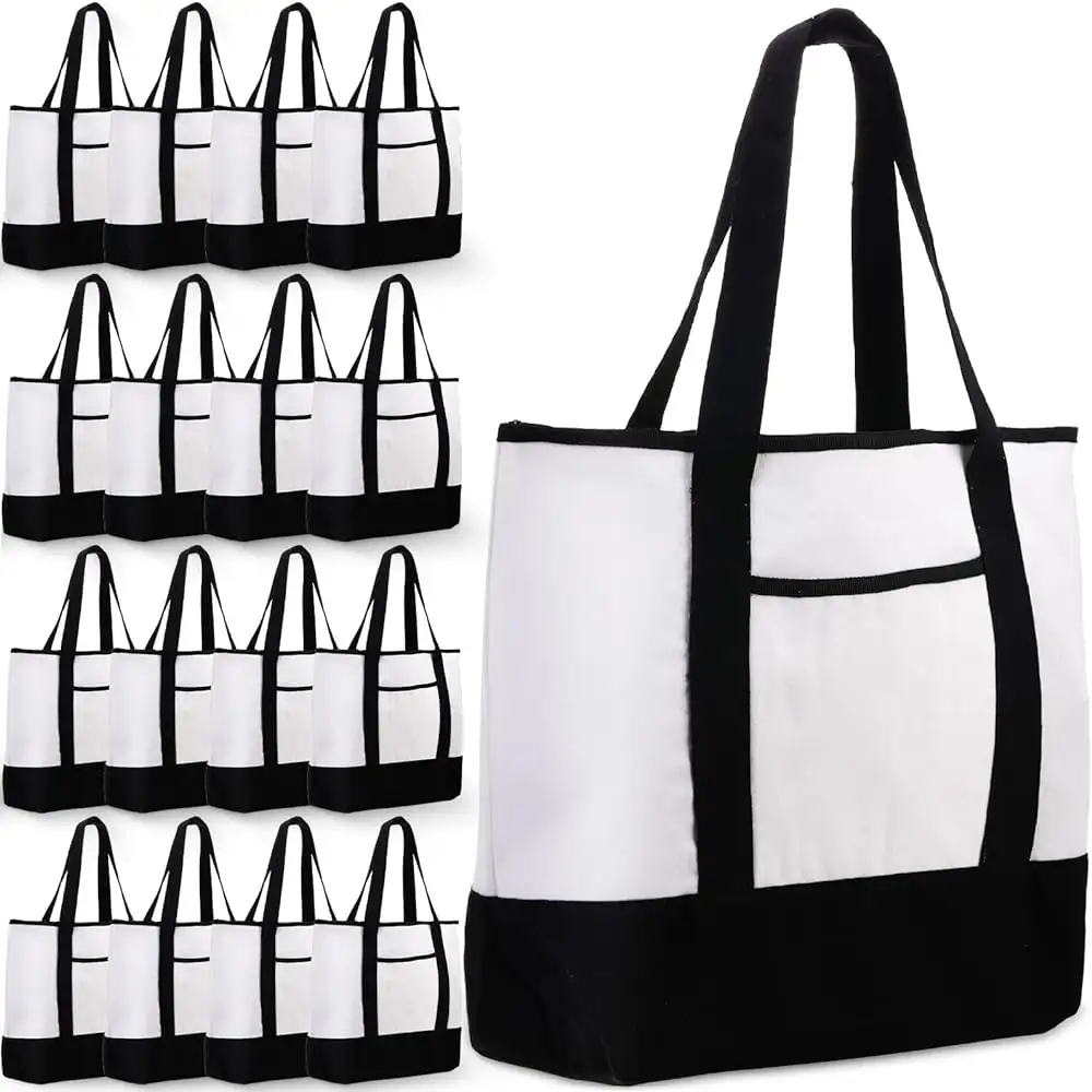 Borsa da 12 once da 16 once da 18 pollici di spessore in bianco riciclato Eco Friendly borsa da spiaggia in tela di cotone Tote Bag