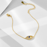 Mlluki Joyería al por Mayor, Pulsera de Plata de Ley 925 Chapada en Oro de 14K con Circonita Azul Simple y Ojo Turco