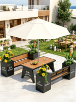 Ensemble de sièges de patio extérieur moderne avec auvent, jardinières et table, logo personnalisable pour jardin, café, restaurant