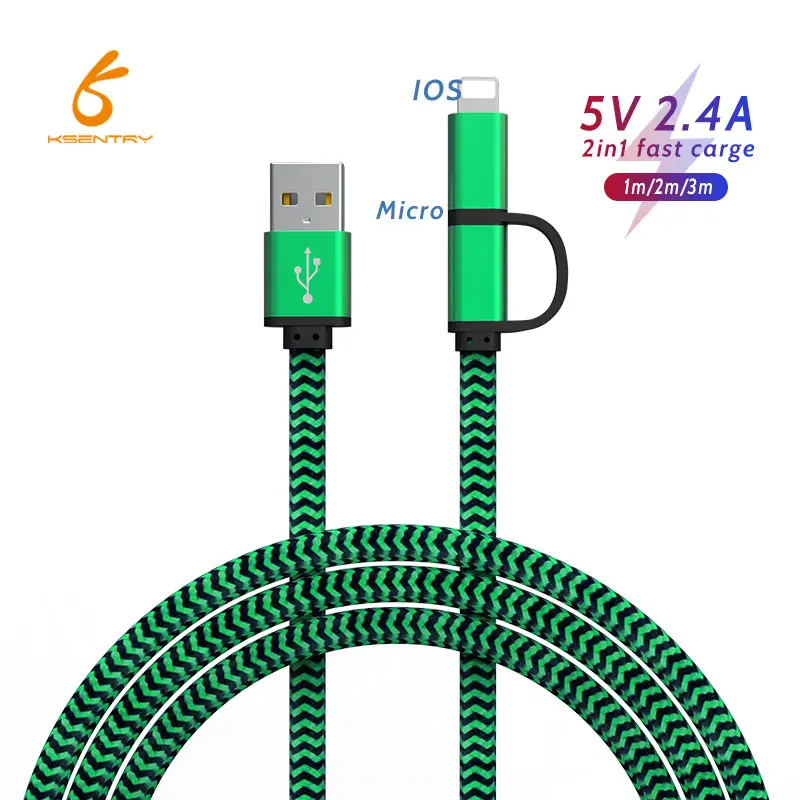 1m 2in1 Micro-USB Micro Usb Strong Braided Heavy Duty Nylon 2a Quick Data Charge Cable For Sony Android Huawei