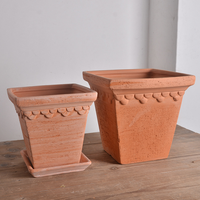 Pot carré en terre cuite émaillée, pot à fleurs respirant en poterie, pot en argile fait main pour plantes succulentes, usage domestique et jardin, avec trou de drainage