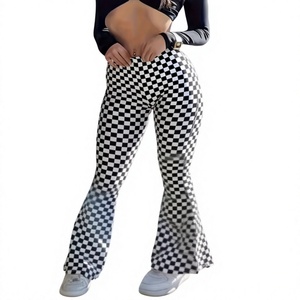 Hardhoodi Interination Women's Sporty High Waist Print <b>Flare</b> <b>Leggings</b> Elastic Waist Full Length Yoga Workout Pants Pockets Four - Product Image 1