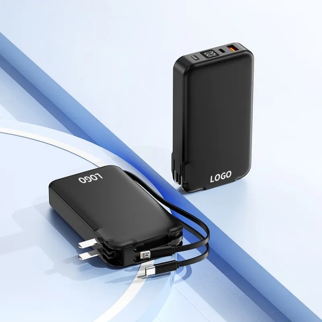 Wall AC Plug Fast Charging Li-Polymer Battery 10000mAh Mobile Power Bank Digital Display Outdoor Use 3 Cables iPhone Wireless