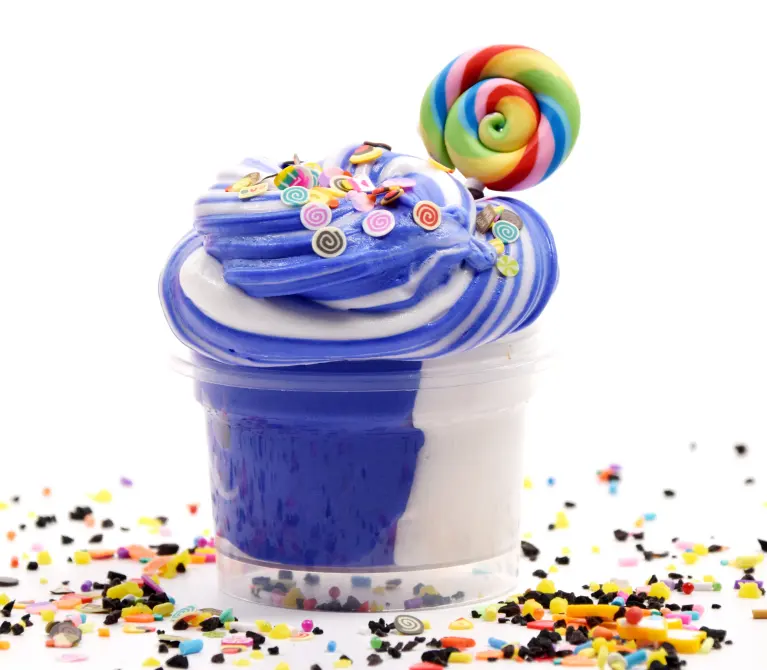 Blue White Dual Color Fluffy Slime with Lollipop Charms Ice Cream Sprinkle Butter Slime Making Kit Supplies