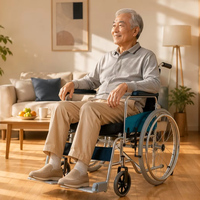 Fauteuil roulant manuel pliant avec siège intégré, cadre en acier chromé, équipement de mobilité de qualité hospitalière