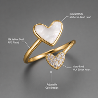 Bague ouverte JinSpark 'Cœur éternel' en coquille et zircon