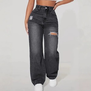 Jeans Lunghi Lavati e Strappati per Donna in Stile Europeo e Americano per Commercio Estero Transfrontaliero - Product Image 4