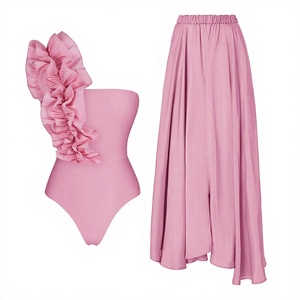 Maillot de bain 2 pièces sexy JSN Custom 2025 rose à volants asymétriques avec détail à la taille, respirant et séchage rapide pour femme - Product Image 3