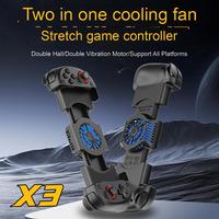 Contrôleur de jeu mobile X3 Ventilateur de refroidissement 2 en 1 avec double moteurs de vibration Poignée de manette de téléphone Android et IOS