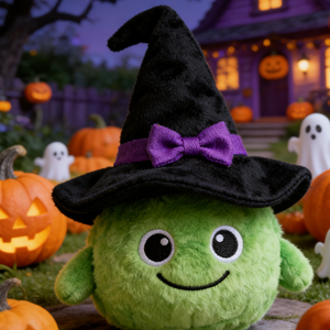 כובע מכשפות מקסים כדור קטיפה ירוק מושלם לקישוט מסיבת ליל כל הקדושים לילדים תפירה משובחת מילוי שמנמן - Product Image 2