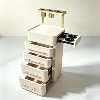 Chariot de Salon de Coiffure Moderne, Meuble de Rangement à 4 Tiroirs avec Support Rétractable pour Bol de Teinture Latéral, pour Salon de Beauté, Spa et Barbier