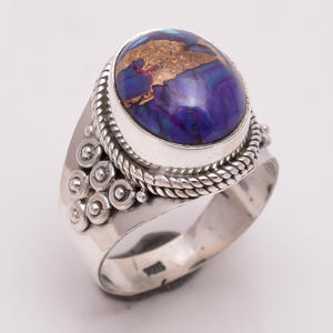 Anillos de bodas de plata fina hechos a mano, joyería de piedras preciosas turquesa de cobre púrpura Natural personalizada, fabricante exportador experto clásico - Product Image 3