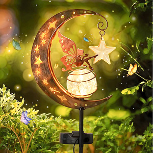 Lámpara Solar de Jardín con Forma de Luna y Estrella, Decoración Exterior LED, Resistente al Agua, Iluminación de Paisaje con Energía Solar - Product Image 1
