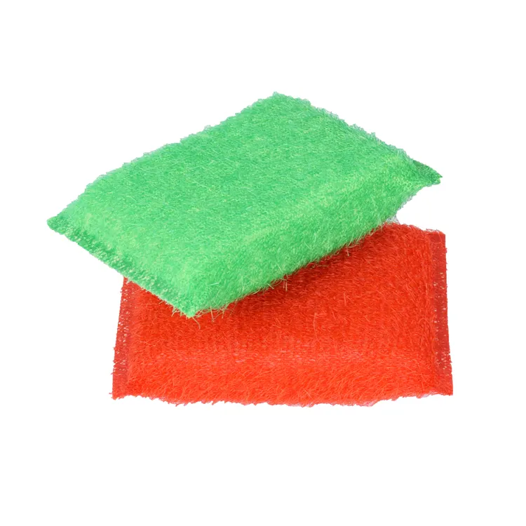 Fil en plastique rouge et vert éponge de nettoyage de Cuisine avec épurateur