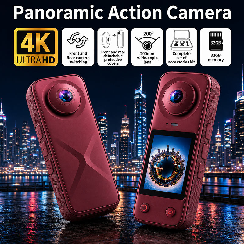 Lens In Camera Function 4K Ultra HD Panoramic Action Camera, 200Β° Wide Angle, Switchable Front ...