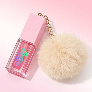 Huile à lèvres volumisante transparente végétalienne hydratante aux fruits, marque privée, avec porte-clés pompon, vente en gros, huile à lèvres changeante <span class=keywords><strong>de</strong></span> couleur scintillante - Product Image 5