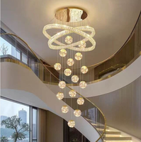 Lustre moderne en cristal pour escalier, design de luxe pour villa, anneau rond doré, éclairage LED pour hall d'hôtel et longues escaliers