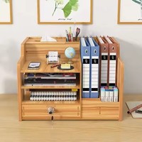 Organizador de Escritorio de Bambú de Gran Capacidad, Soporte de Almacenamiento, Archivador, Caja para Suministros de Oficina, Accesorio de Mesa para Uso Doméstico
