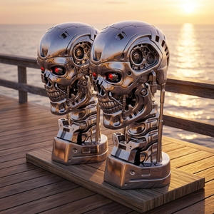 Escultura de Cabeza de Esqueleto Gigante Personalizada de Fibra de Vidrio, Estatua Grande de Huesos de FRP con Ojos LED para Decoración de Centros Comerciales en Halloween - Product Image 3