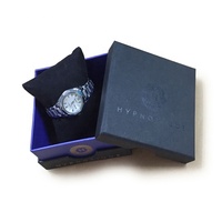 Boîte à montre personnalisée avec logo UV noir, emballage en papier organisé, petite boîte cadeau noire, boîte à chapeau carrée