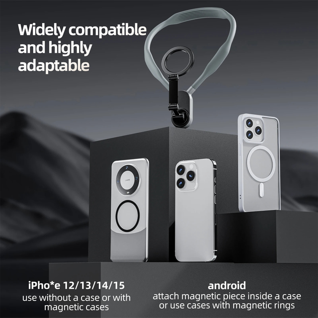 2025 Hot Magnetic Neck Strap Holder Mount Necklace Magnetic Safe POV for Iphone 12 13 14 15 Smartphones Android Accessory