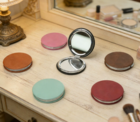Miroir de maquillage compact de voyage personnalisé, éclairé, grossissant 2x, double, vierge, gravable au laser, en similicuir, format poche