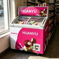 Commercial Ice Cream Freezer with Transparent Glass Sliding Door, Supermarket Display Fridge