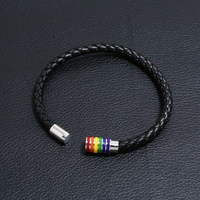 Bracelet en cuir magnétique tendance en gros avec fermoir arc-en-ciel Bracelets à breloques de mode en vrac pour hommes et femmes