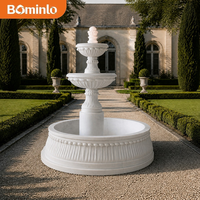 Grande fontaine de jardin extérieure en marbre blanc à 3 niveaux, bassin cannelé, sculpture artisanale, élément aquatique pour hôtel, villa, cour et aménagement paysager