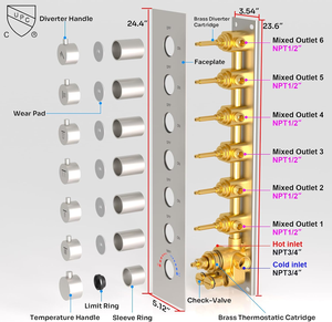 Système de douche thermostatique encastré HONGDEC en nickel brossé avec LED, robinetterie de luxe en laiton massif pour salle de bain - Product Image 5