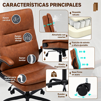 Chaise de bureau ergonomique en cuir vintage marron, dossier haut, réglable, avec coussin à ressorts, accoudoirs rabattables, chaise à bascule