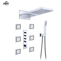 Pommeau de douche 4,3 pouces, grande pluie, douche à 4 fonctions, salle de bain, ensemble de douche thermostatique, douche encastré