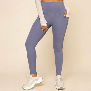 High Waist Solid Color Yoga <b>Leggings</b> 2 Side <b>Pockets</b> Full Length Seamless Spandex Polyester Squat-proof Anti-cameltoe Women's - Product Image 1
