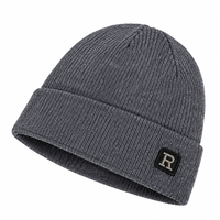 Bonnet en tricot côtelé avec patch brodé lettre R, revers pliable, coupe-vent, chaud, pour l'hiver, usage quotidien en extérieur, casquette tricotée, logo personnalisé
