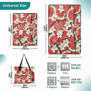 80*118in Hawaii Custom Watermelon Frangipani Hau Large Size Picnic Blankets Easy Foldable Washable Hand Bag Camping Blanket - Product Image 2
