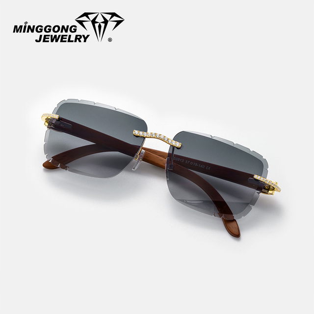 Trendy 18K Diamond Cut Moissanite Sunglasses Yellow Gold Frame Anti-Reflective Mirror Comfortable Hip-hop Style Jewelry Gift