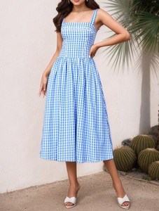 OEM Offre Spéciale robe d'été décontractée pour les femmes Plaids brodés 100% coton bohème épissé robe mi-longue - Product Image 2