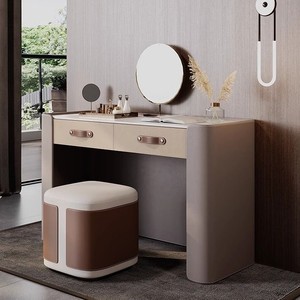 Modern Minimalist Dressing Table With Drawers Saddle Leather Top Master Bedroom <b>Vanity</b> <b>Makeup</b> <b>Vanities</b> - Product Image 3