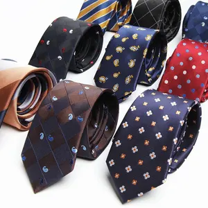 Jacquard Silk Polyester Ties Small Jacquard Paisley Men Fashion Navy Polka Long Skinny Floral Gift Promotion Wed Necktie