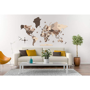 2024 New Style World Map Puzzle Adults Light Home Decoration Art Wall 3D Wood World Map